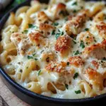 Knuspriger Nudel-H&auml;hnchen-Auflauf mit Knoblauch und Parmesan
