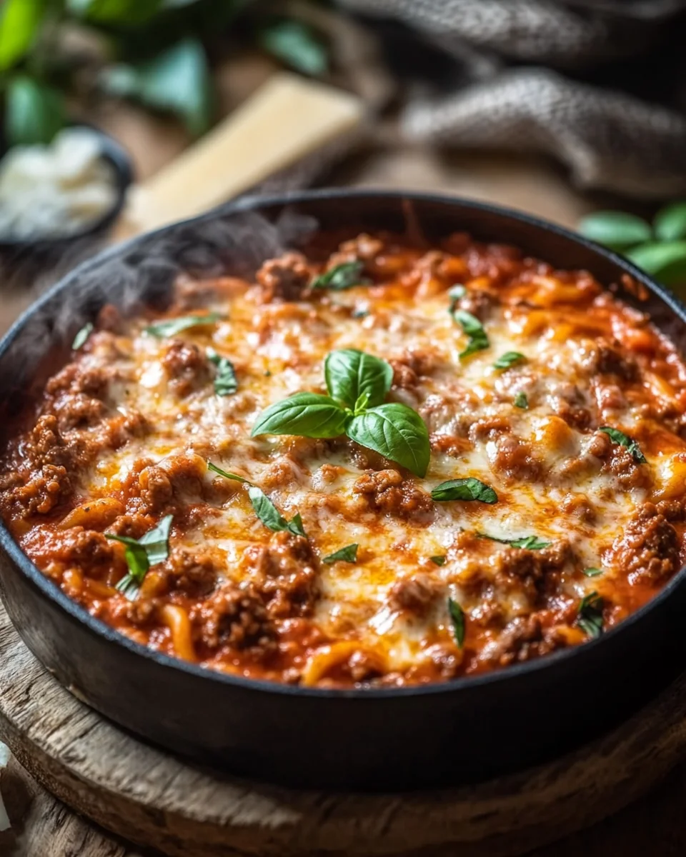Nudeln mit roter Hackfleisch-Käse-Soße
