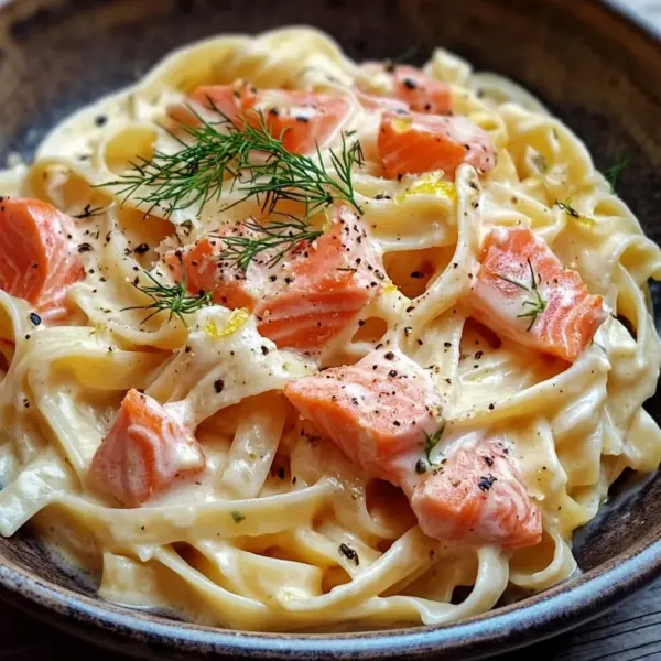 Pasta mit Lachs und Sahnesoße