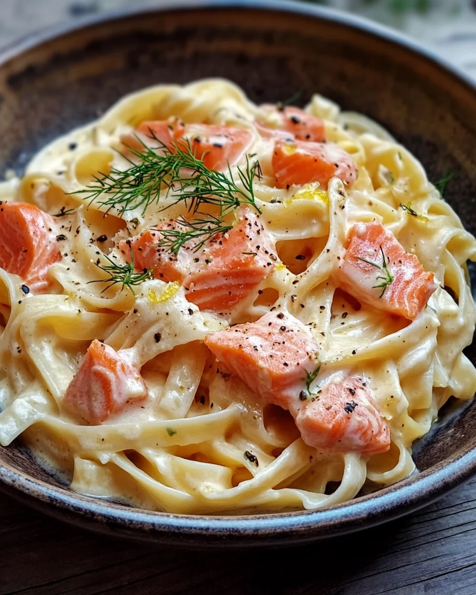 Pasta mit Lachs und Sahneso&szlig;e