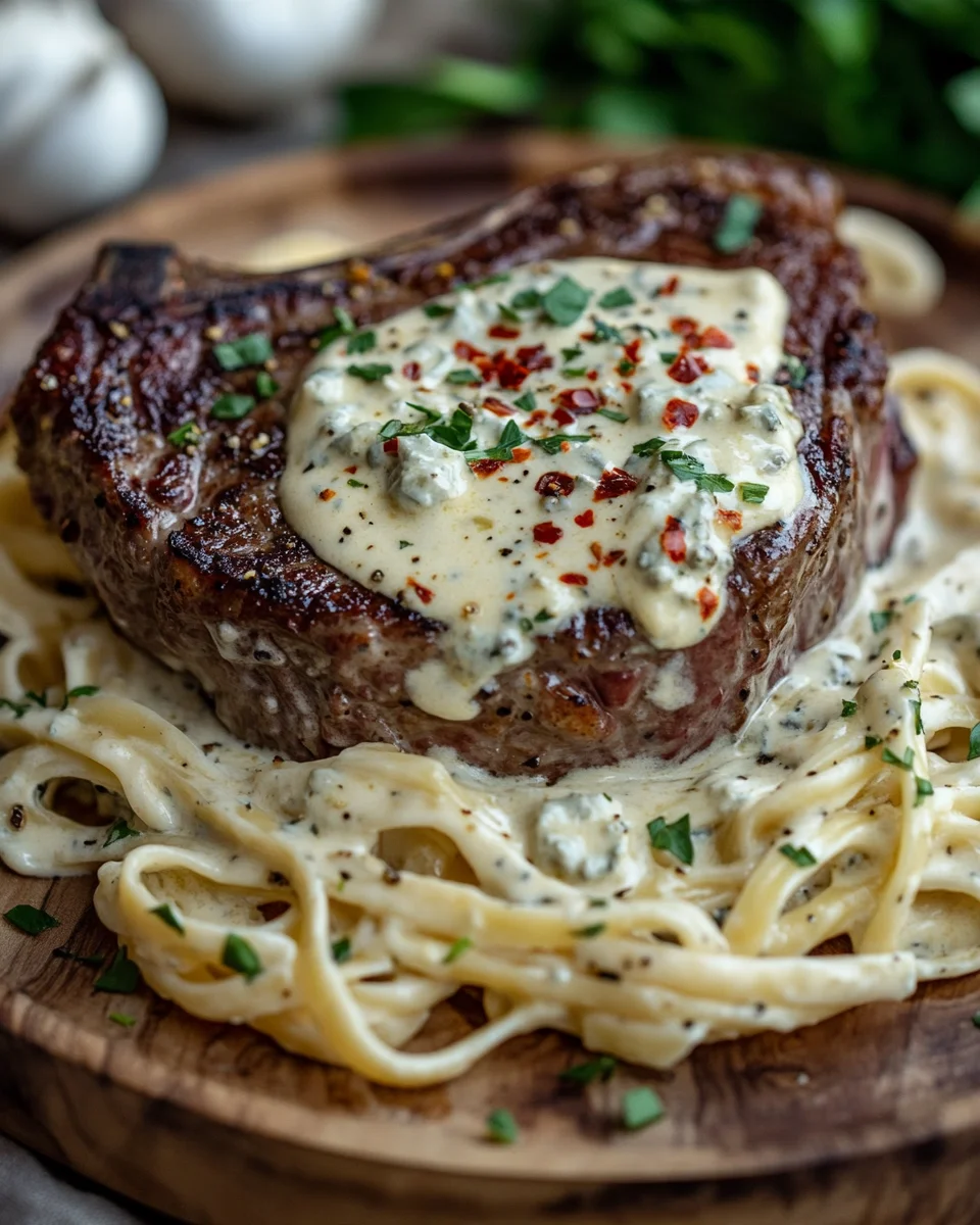 Pikantes Steak Gorgonzola Alfredo mit cremiger Parmesan-Soße 3 Pikantes