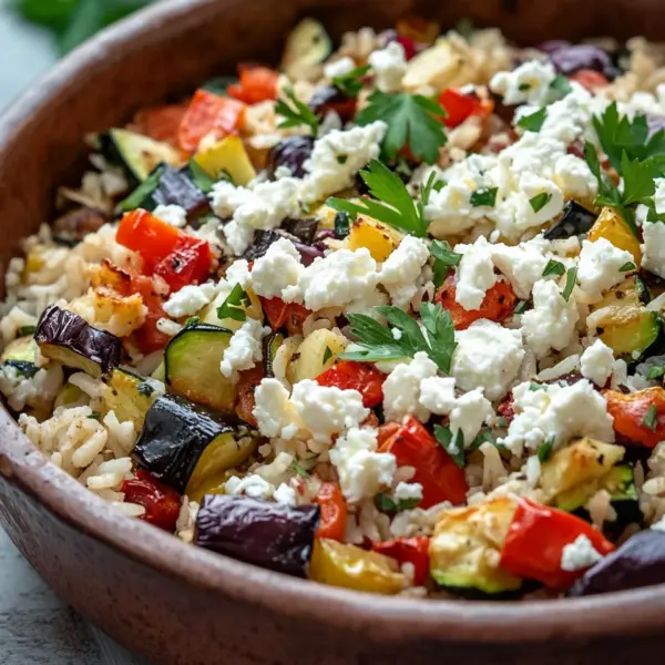 Reis aus dem Ofen mit Feta und Gemüse