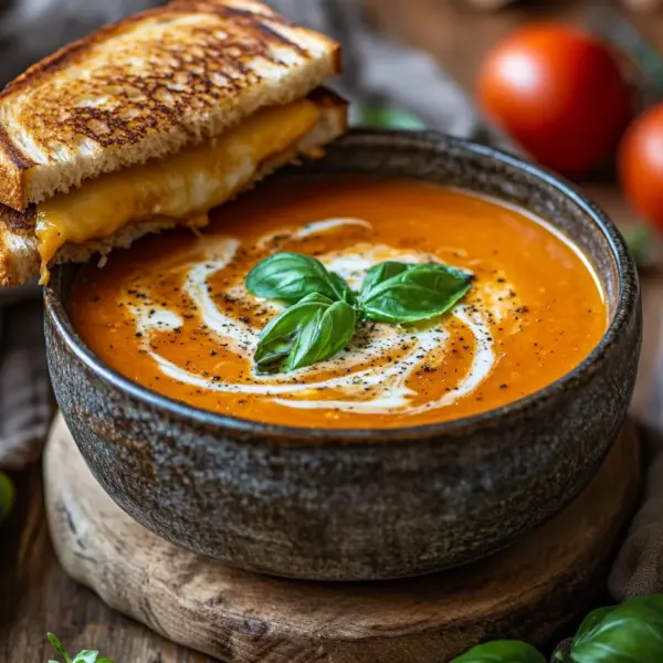Roasted Tomato Soup with Grilled Cheese Sandwich