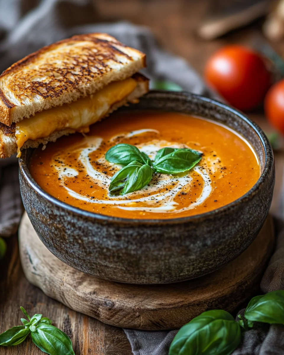 Roasted Tomato Soup with Grilled Cheese Sandwich